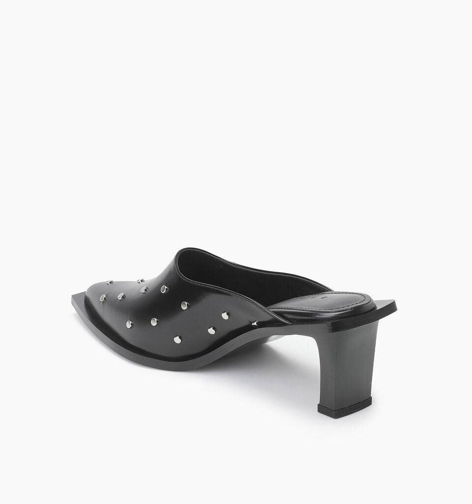 Black leather mules with studs - null - Schwarz | Sisley K image number 3